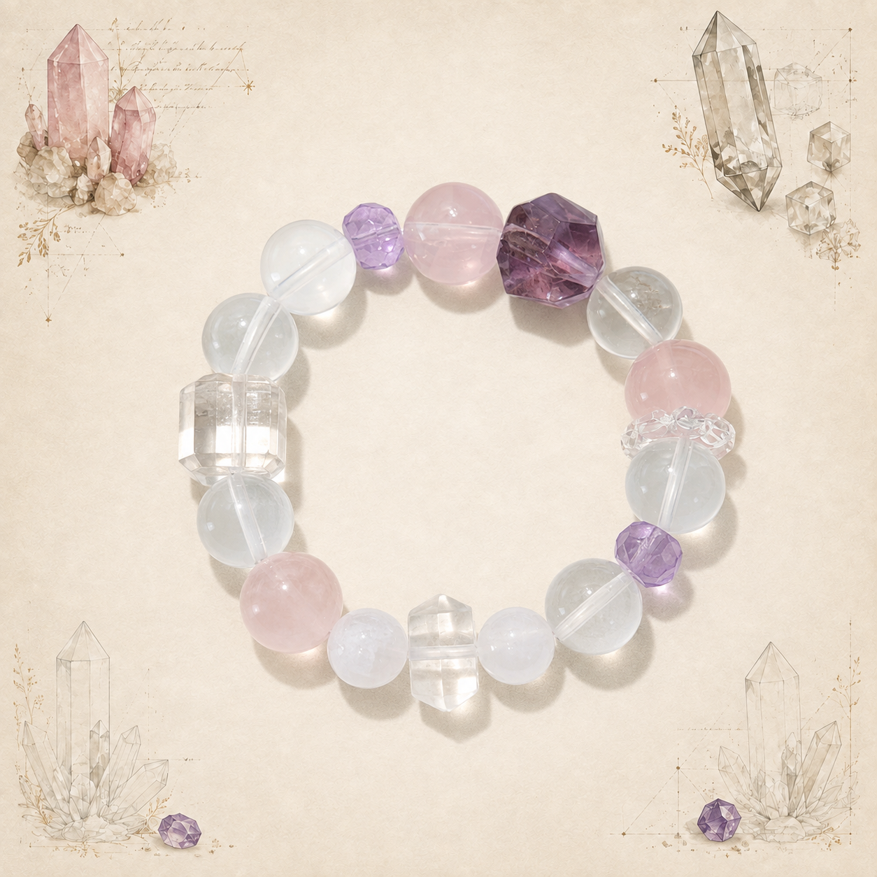 Gathered Forms bracelet photographed from above on an archival mineral background